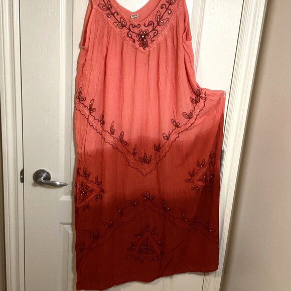 Seven Islands Women's Tie Dye Boho Peachy Ombre Midi Dress One Size Sleeveless - Picture 8 of 10